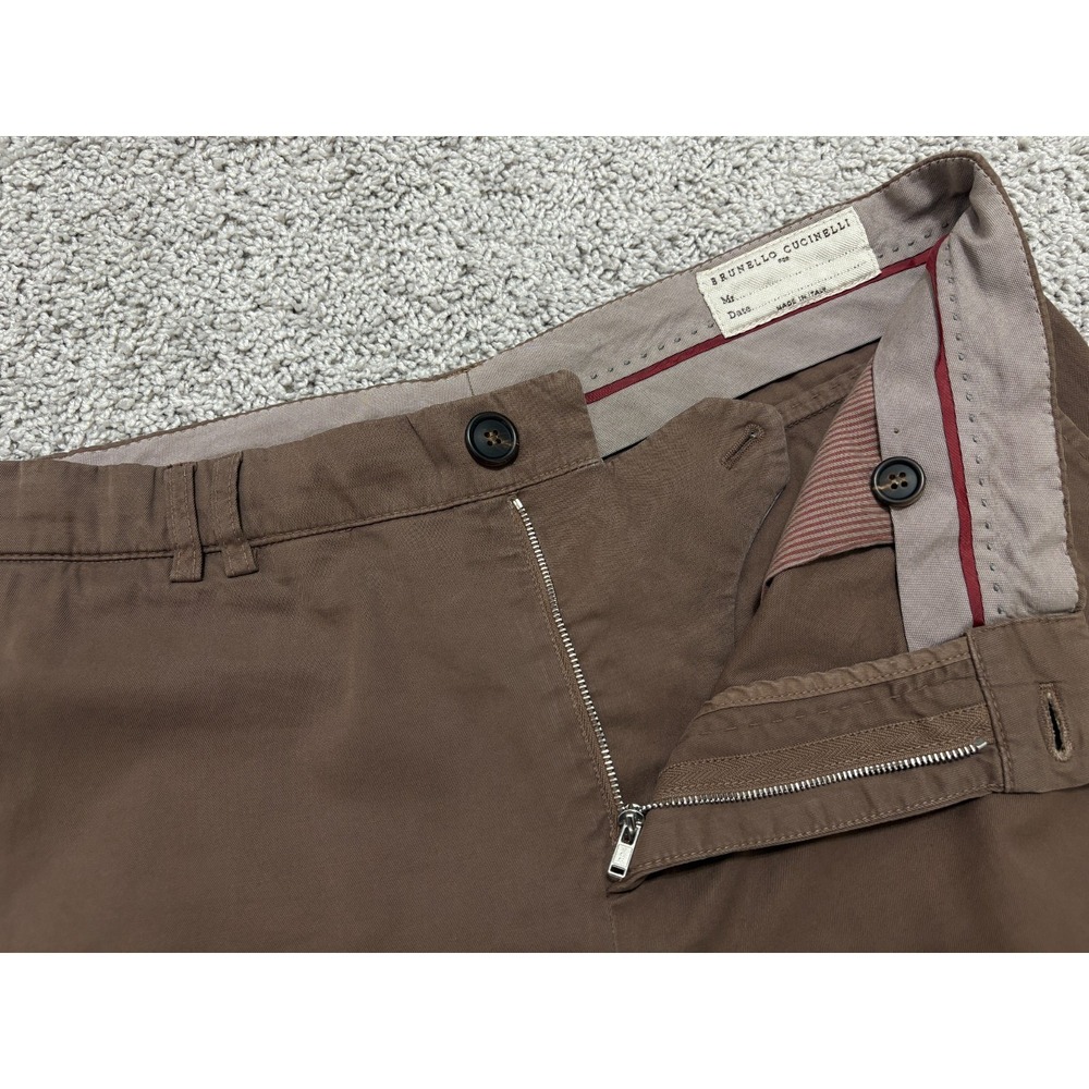 Brunello Cucinelli Chino Pants Trousers Stretch Brown Italy Mens Sz 50 (~33x30) - Picture 9 of 16